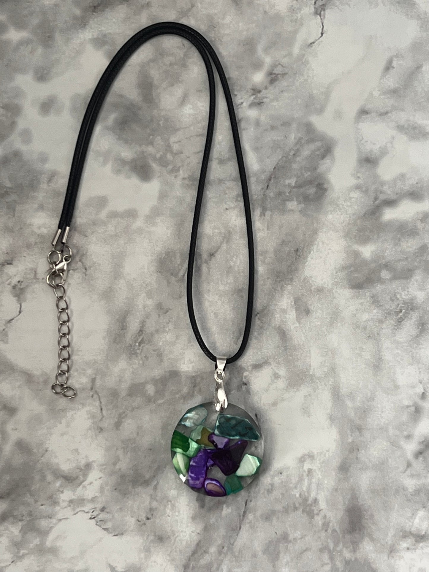 Handmade Resin Pendant Necklace With Green And Purple