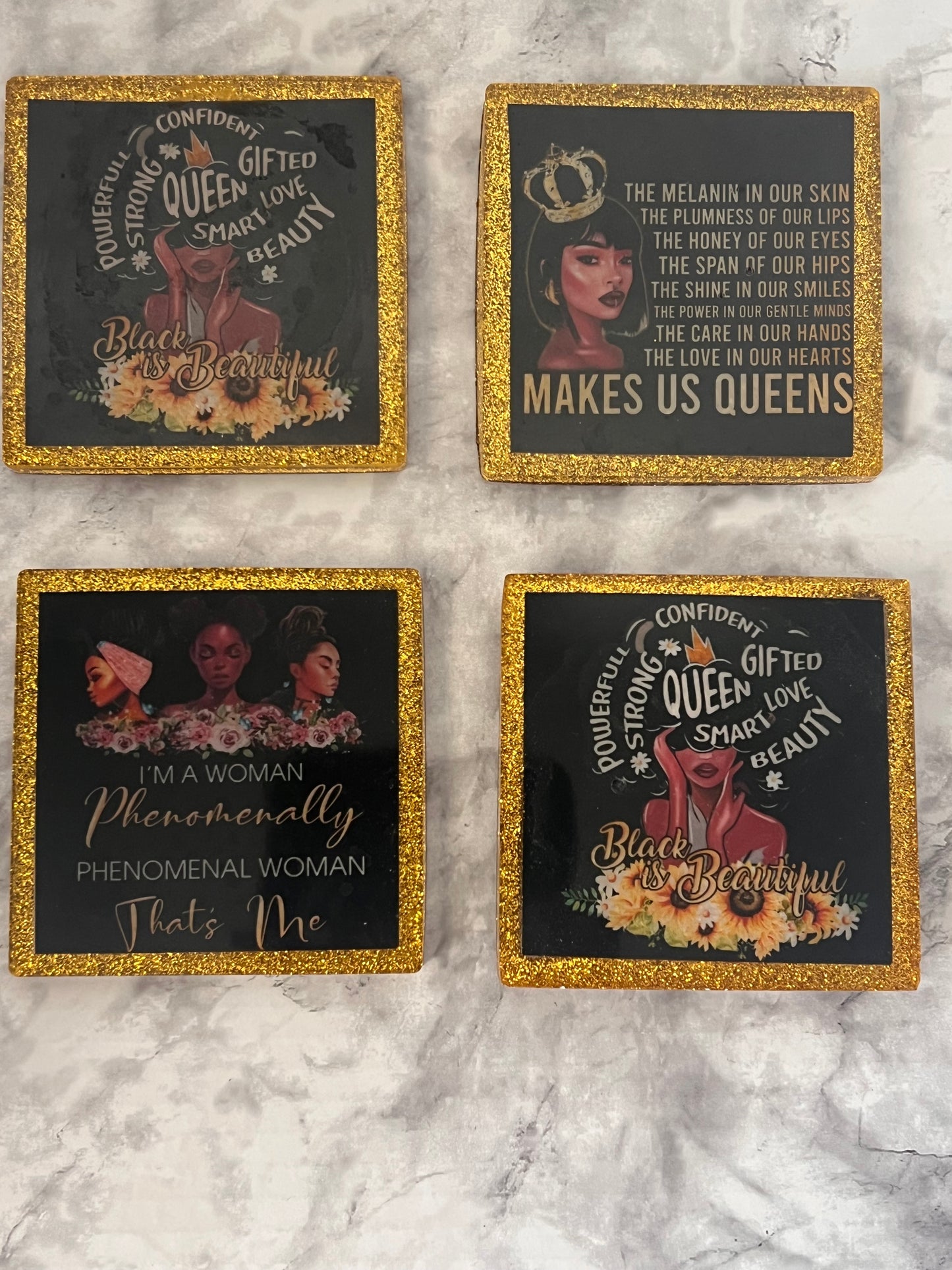 Gold And Black Glitter Coaster Holder With Black Accent