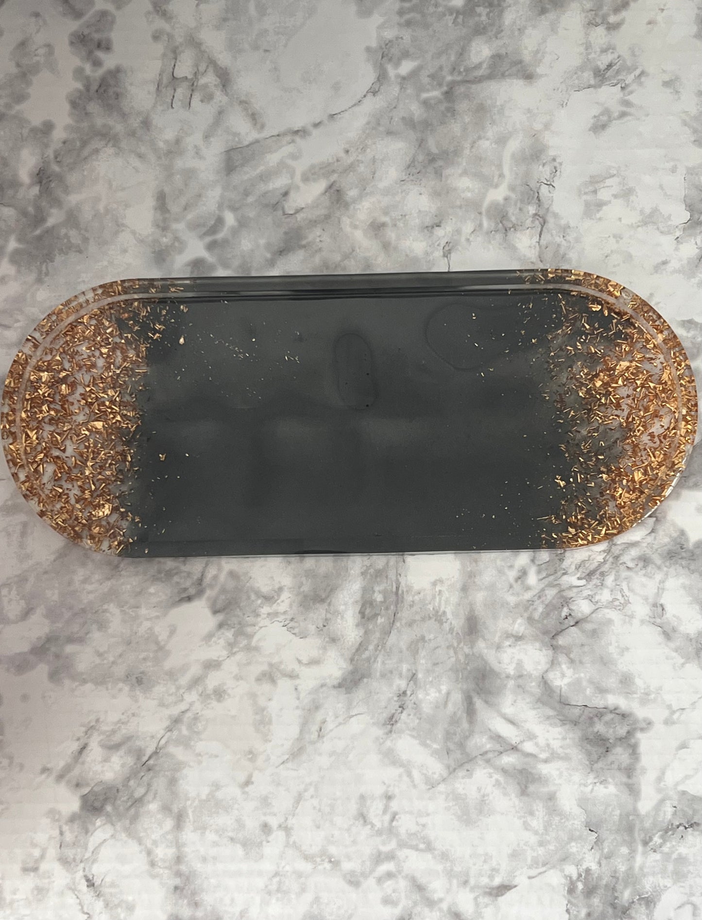Black Resin Decorative Tray With Gold Flakes