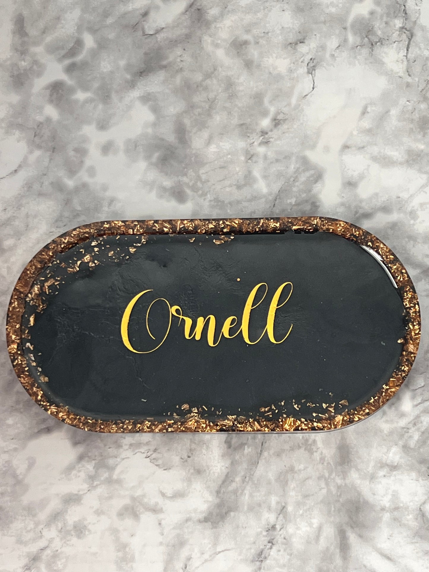 Personalized Black Resin Tray With Gold Accent