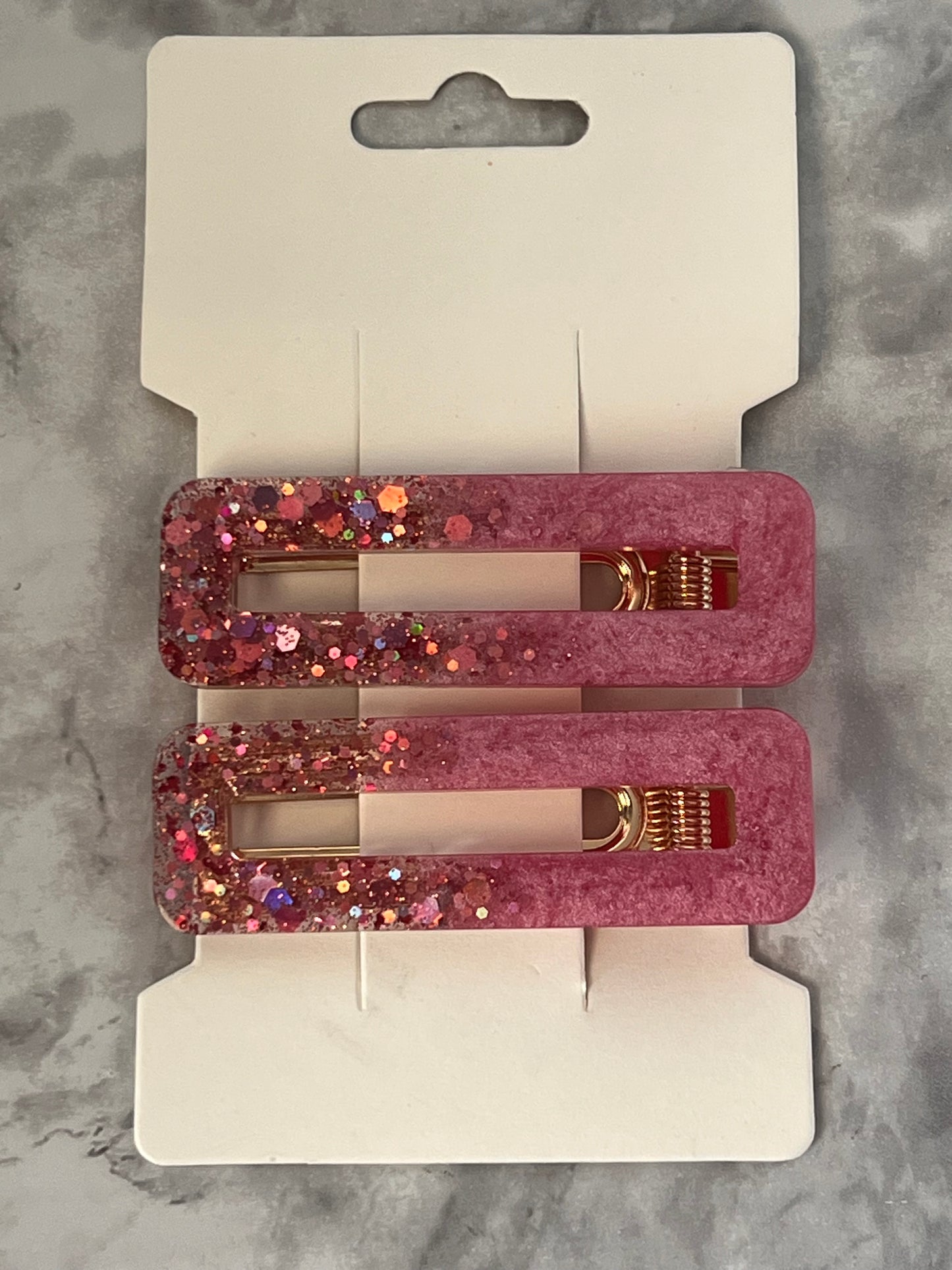 Pink Glitter Rectangle Resin Barrettes