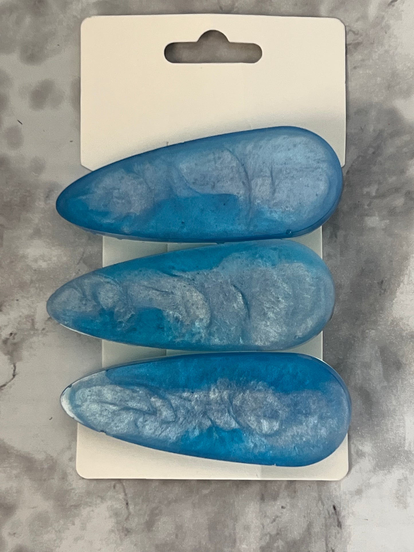 Blue Marble Teardrop Resin Hair Clip