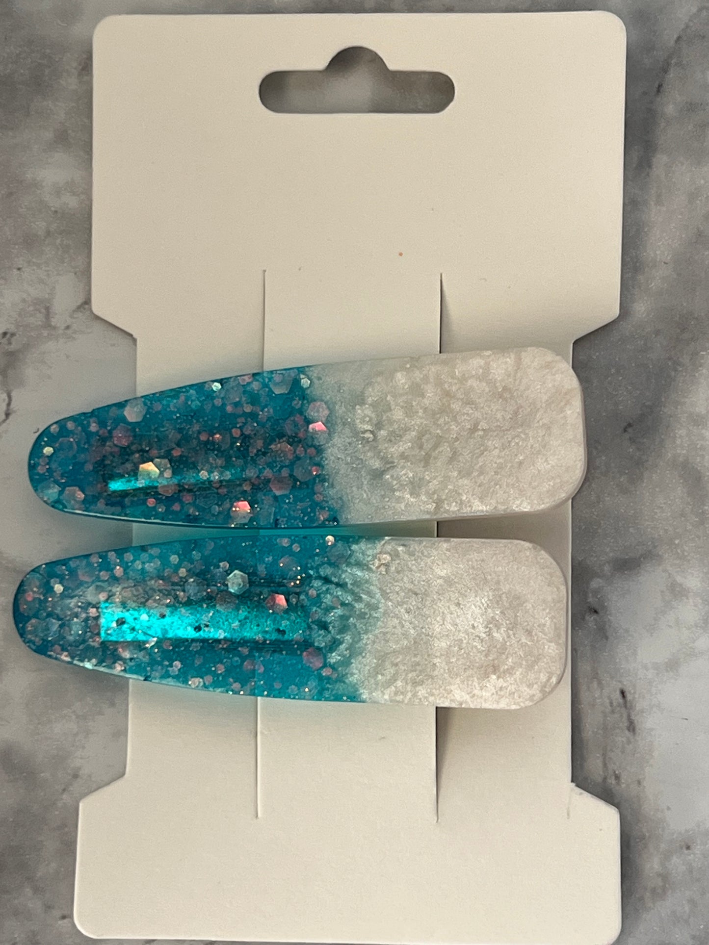 Teal And White Glitter Resin Barrettes