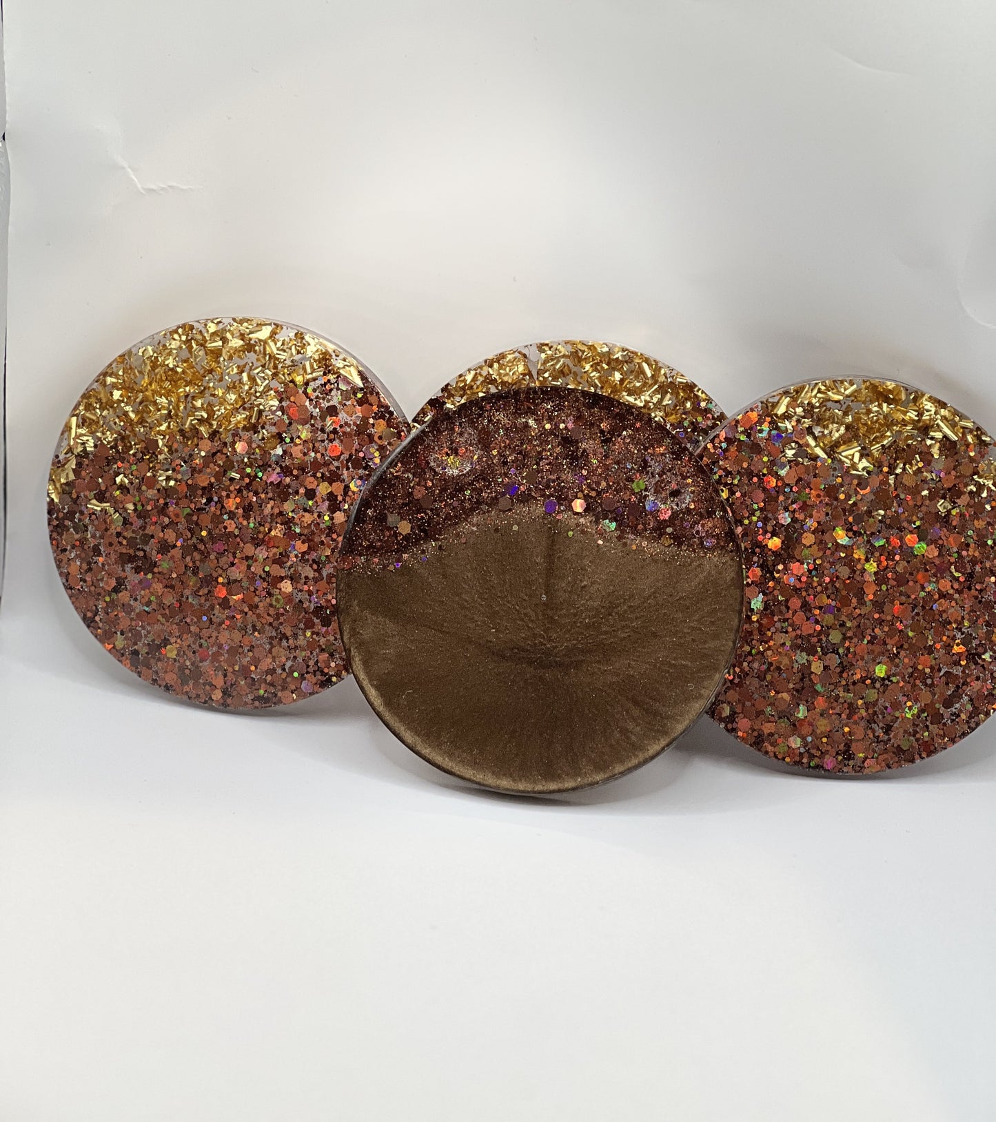 Circle Coaster Sets, Resin Coaster Sets, Brown Coasters with Gold Flakes, Handmade Resin Coasters,