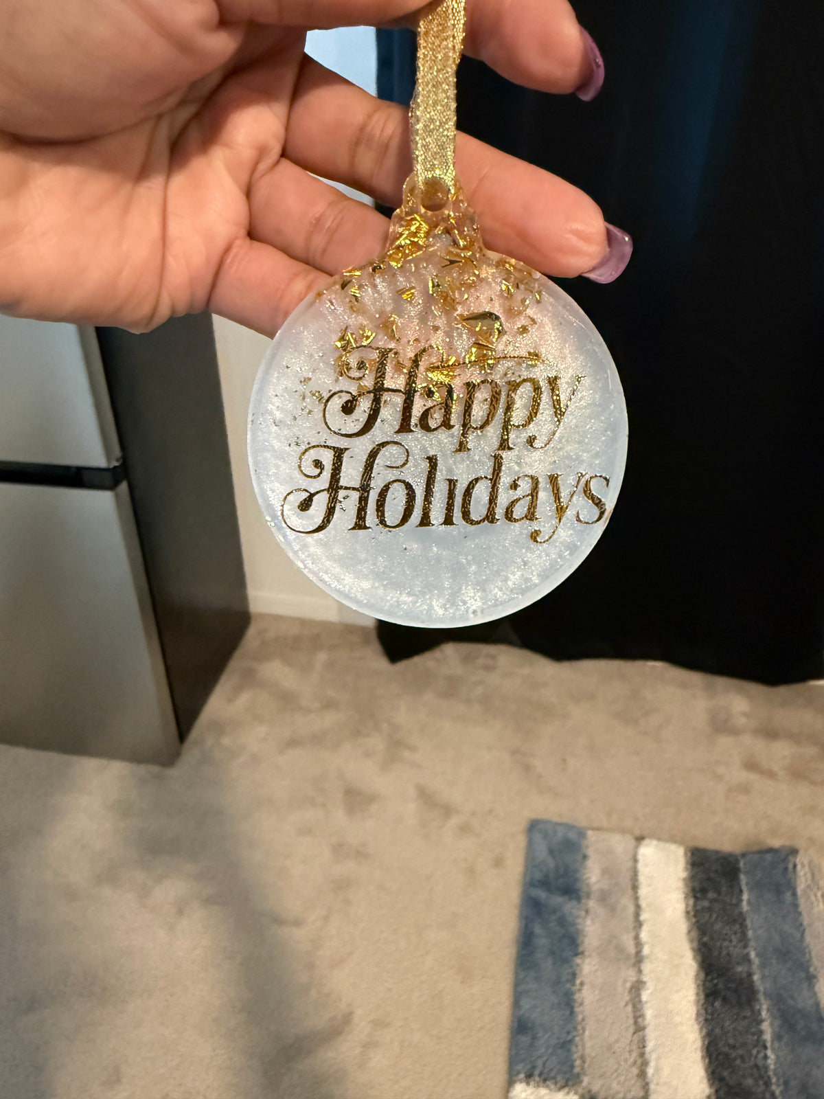 Handcrafted White Resin Christmas Ornaments with Gold Foil Lettering, Festive Word Baubles, Holiday Tree Decor & Keepsake Gifts