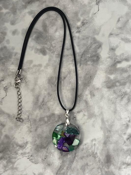 Handmade Resin Pendant Necklace With Green And Purple