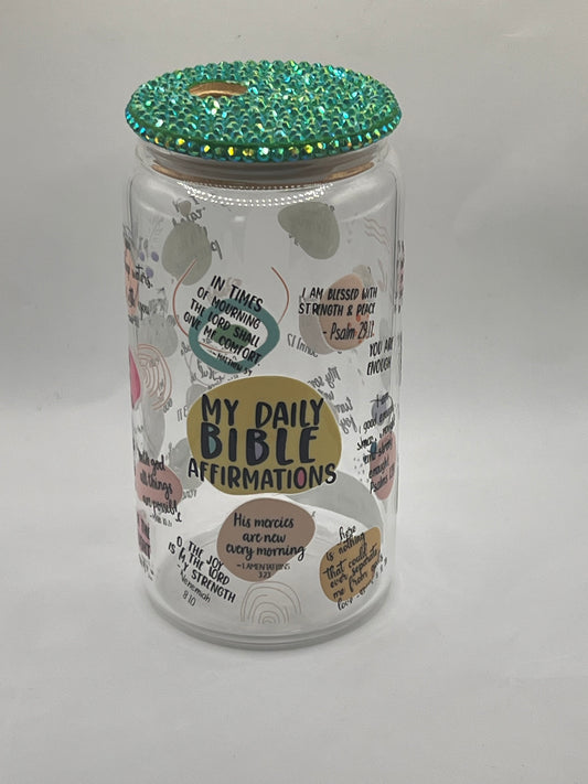 My Daily Bible Affirmations Glass Cup With Decorative Lid