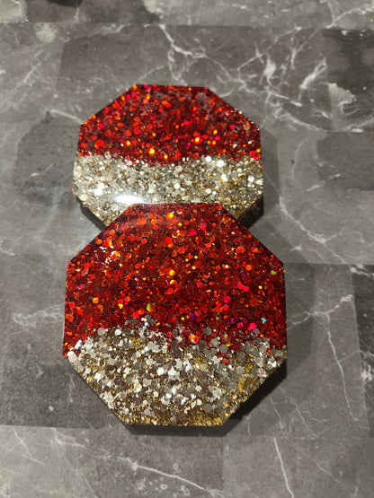 Red and Gold Glitter Coasters