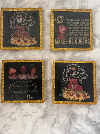 Gold And Black Glitter Coaster Holder With Black Accent