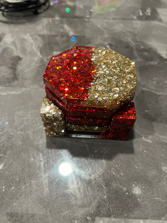 Red and Gold Glitter Coasters