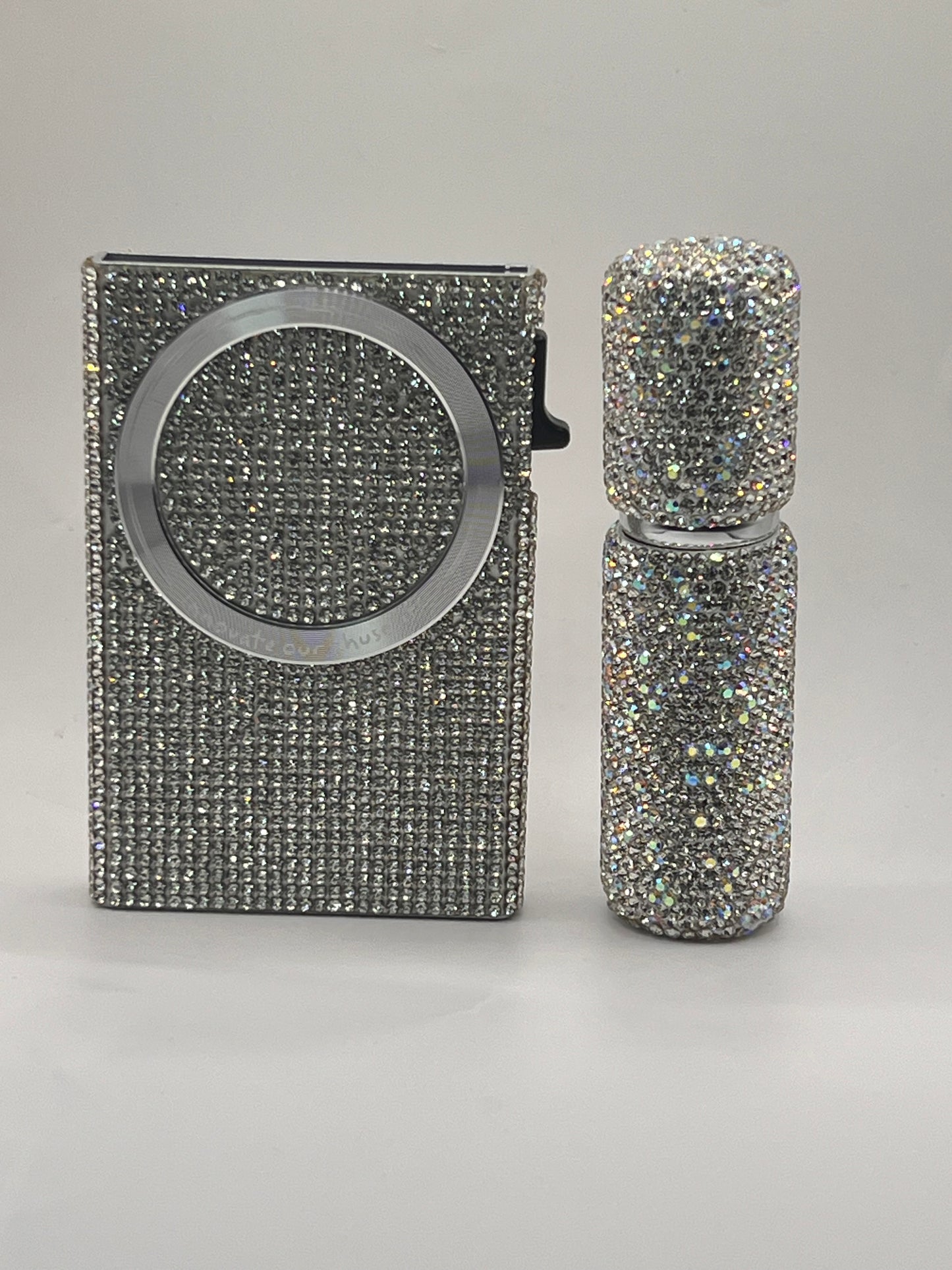 Dazzling Rhinestone-Covered Phone Holder & Traveling Size Perfume Case