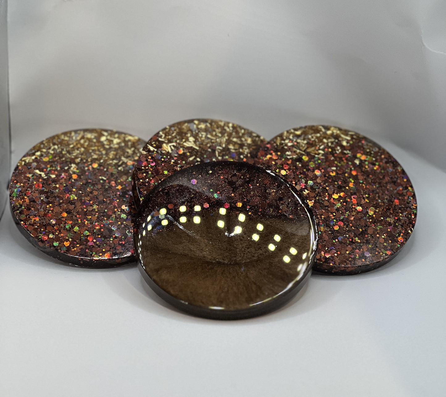 Circle Coaster Sets, Resin Coaster Sets, Brown Coasters with Gold Flakes, Handmade Resin Coasters,