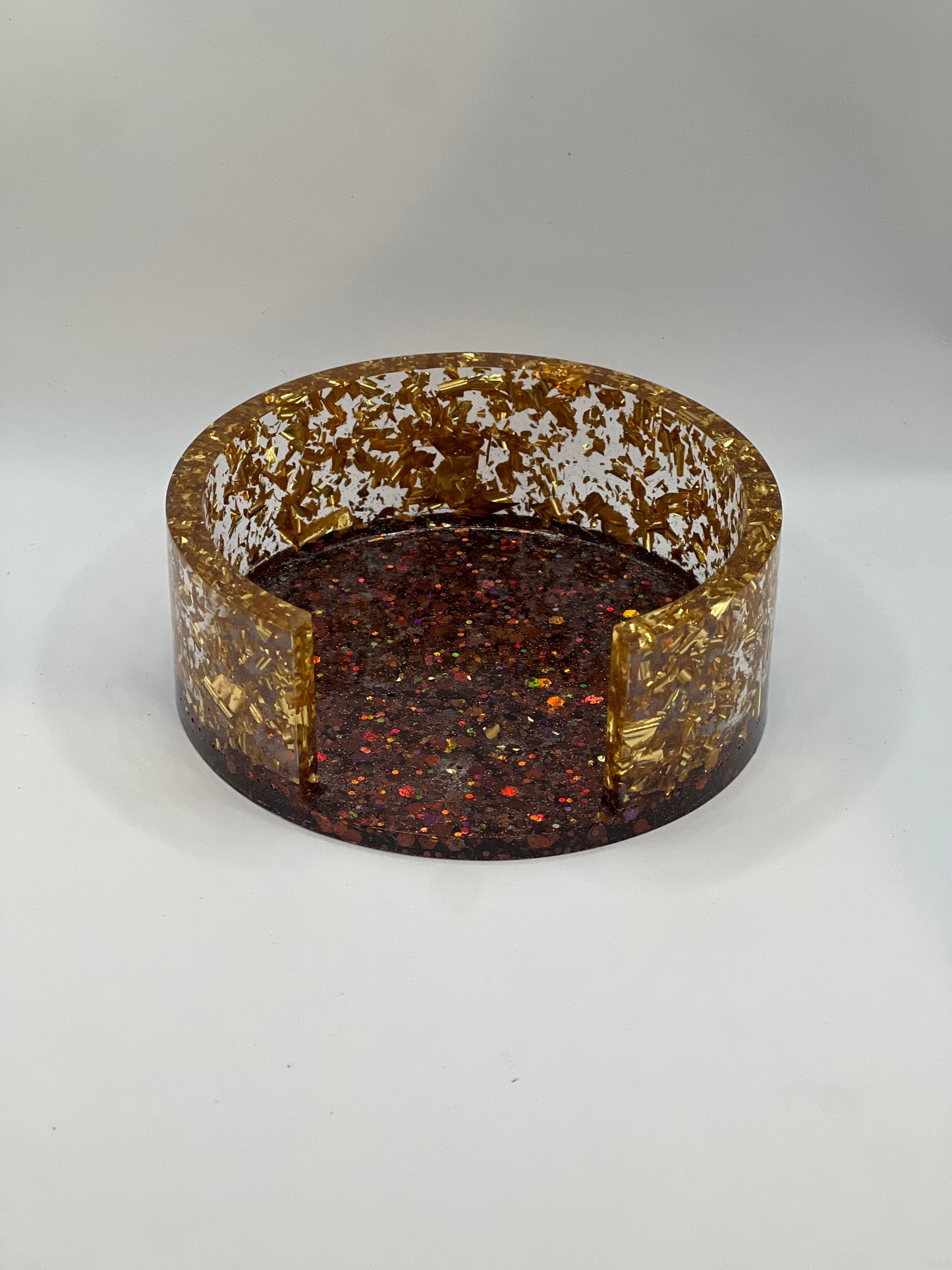 Circle Coaster Sets, Resin Coaster Sets, Brown Coasters with Gold Flakes, Handmade Resin Coasters,