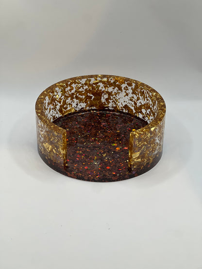 Circle Coaster Sets, Resin Coaster Sets, Brown Coasters with Gold Flakes, Handmade Resin Coasters,