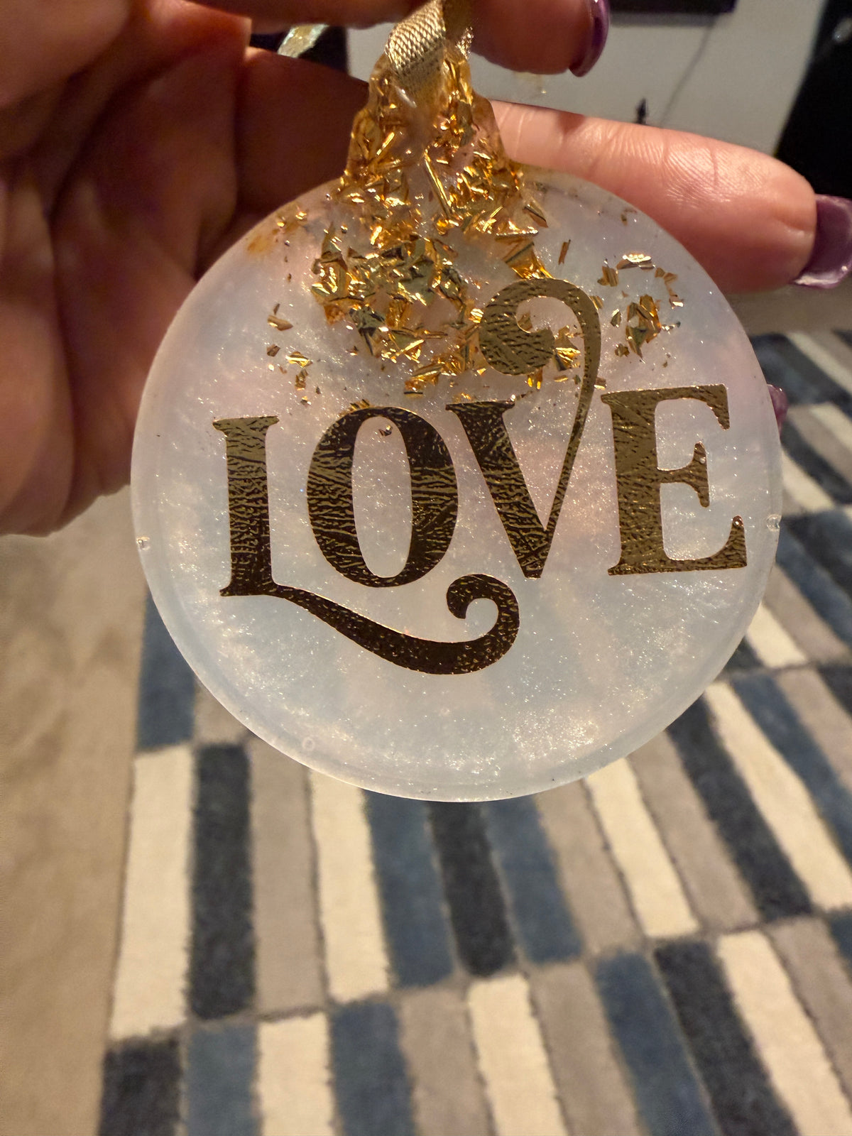 Handcrafted White Resin Christmas Ornaments with Gold Foil Lettering, Festive Word Baubles, Holiday Tree Decor & Keepsake Gifts