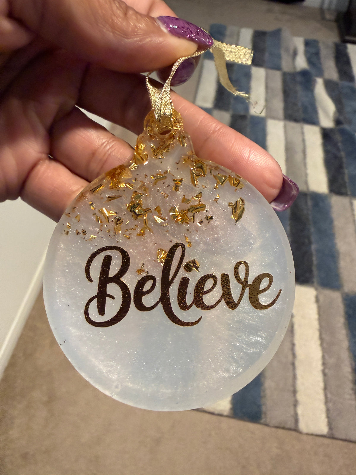 Handcrafted White Resin Christmas Ornaments with Gold Foil Lettering, Festive Word Baubles, Holiday Tree Decor & Keepsake Gifts