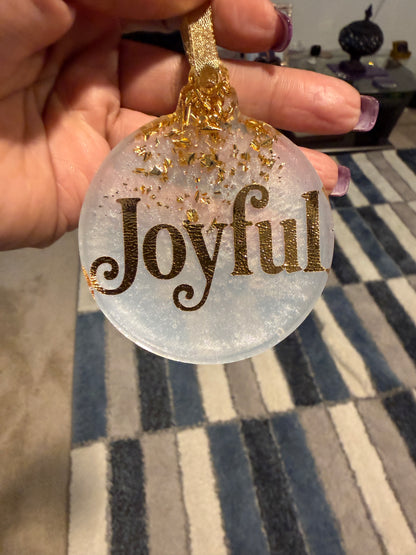 Handcrafted White Resin Christmas Ornaments with Gold Foil Lettering, Festive Word Baubles, Holiday Tree Decor & Keepsake Gifts