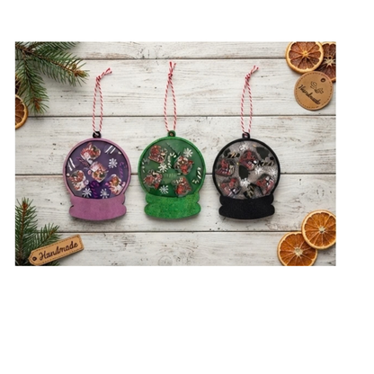 3D Layered Snow Globe Holiday Ornament with Christmas Elf Characters Green
