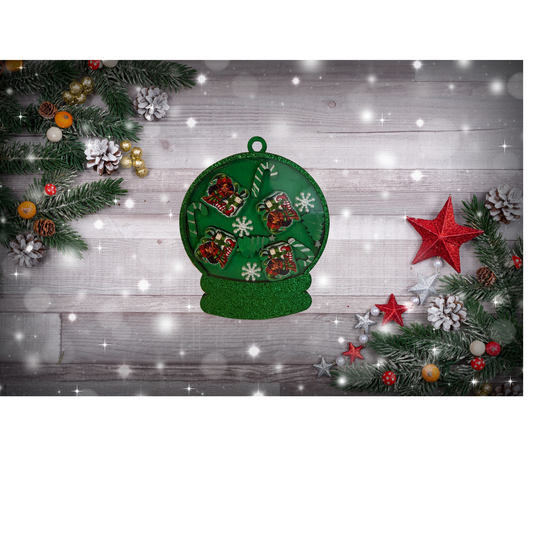 3D Layered Snow Globe Holiday Ornament with Christmas Elf Characters Green