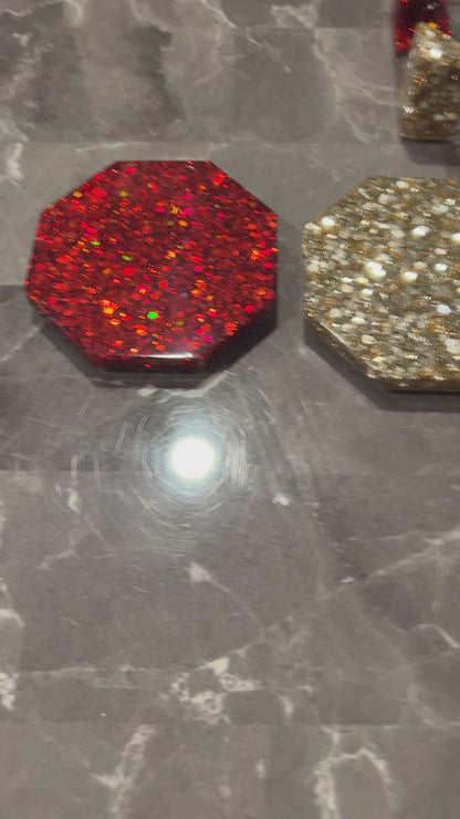Red and Gold Glitter Coasters