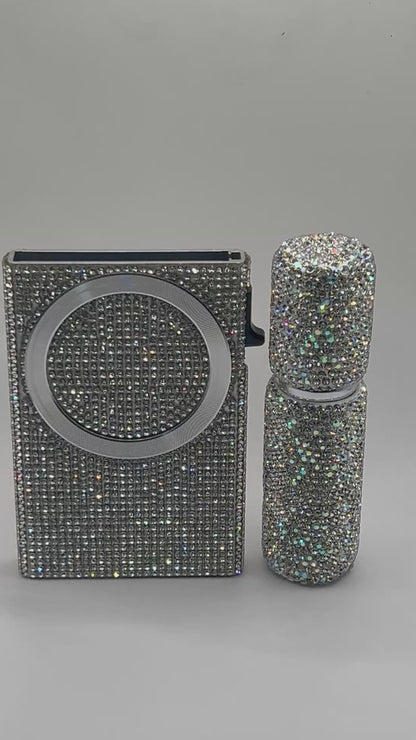 Dazzling Rhinestone-Covered Phone Holder & Traveling Size Perfume Case
